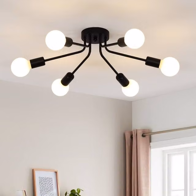 NIVOR Modern Black 6-Light Semi Flush Mount Ceiling Light – 1