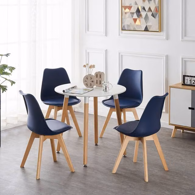 Life Interiors Lorenzo Round Dining Set with Table and 4 Blue Chairs