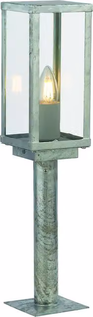 Box II Outdoor Post Garden Light in Silver Galvanised Steel and Glass
