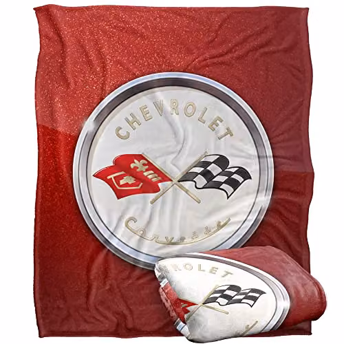 Trevco Chevrolet Corvette Emblem Fleck Super Soft Fleece Throw Blanket in White, W/D/H: 152 x 127 cm