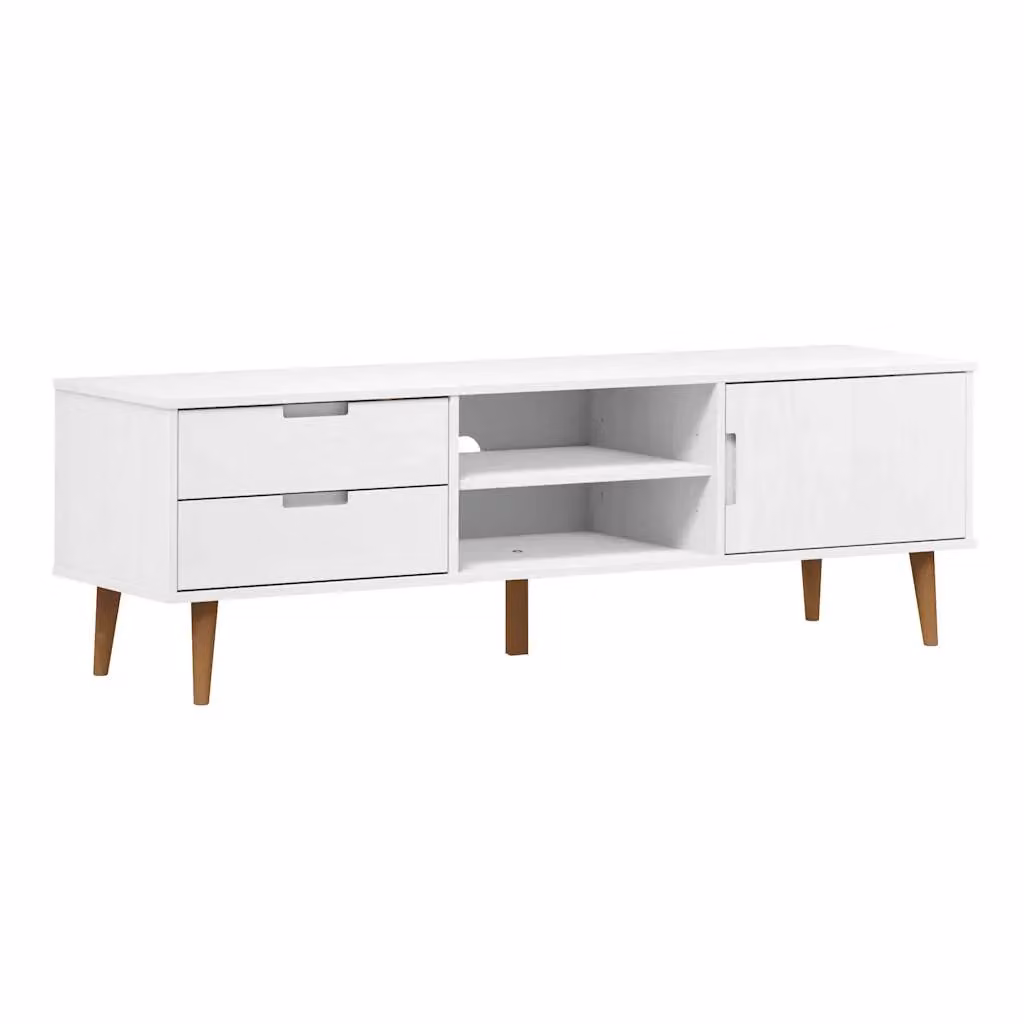 Berkfield Home MOLDE White TV Cabinet in Solid Pine Wood, W/D/H: 158 x 40 x 49 cm – 2
