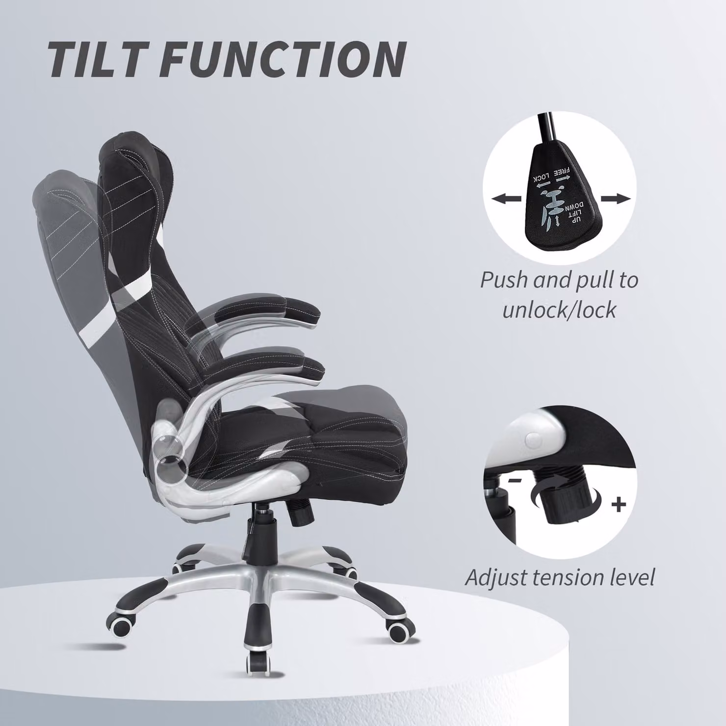 Vinsetto Black Linen-Look Task Chair with Adjustable Height, Swivel and Armrests – 4