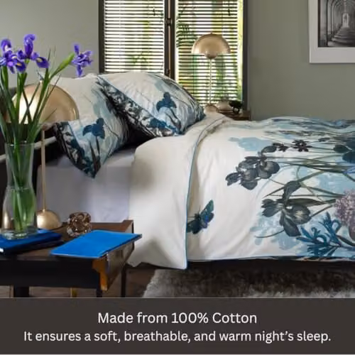 The Lyndon Company Tivoli Blue Floral 100% Cotton Duvet Cover Set with Button Fastening – 3