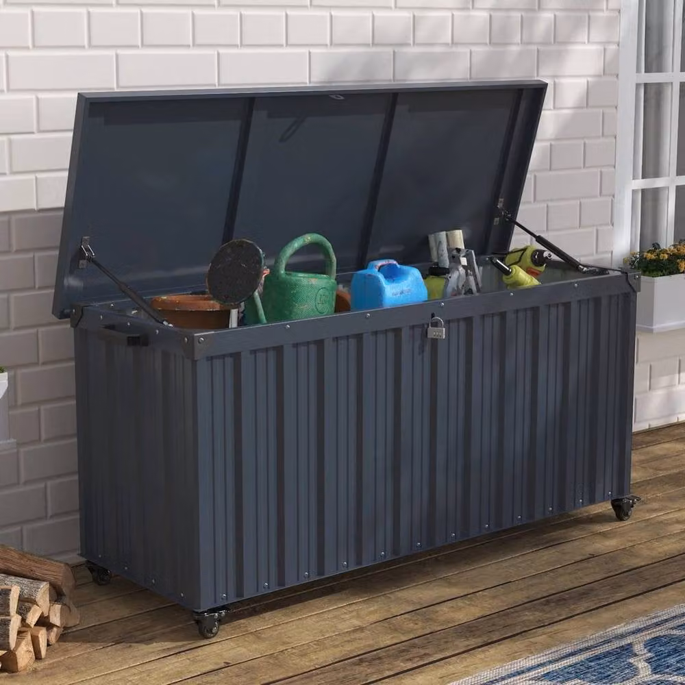 Kelvenix 550L Metal Garden Storage Box with Wheels in Black – 3