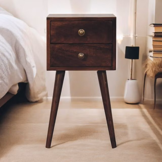 Artisan Furniture Solid Mango Wood Mini 2 Drawer Bedside Table in Brown