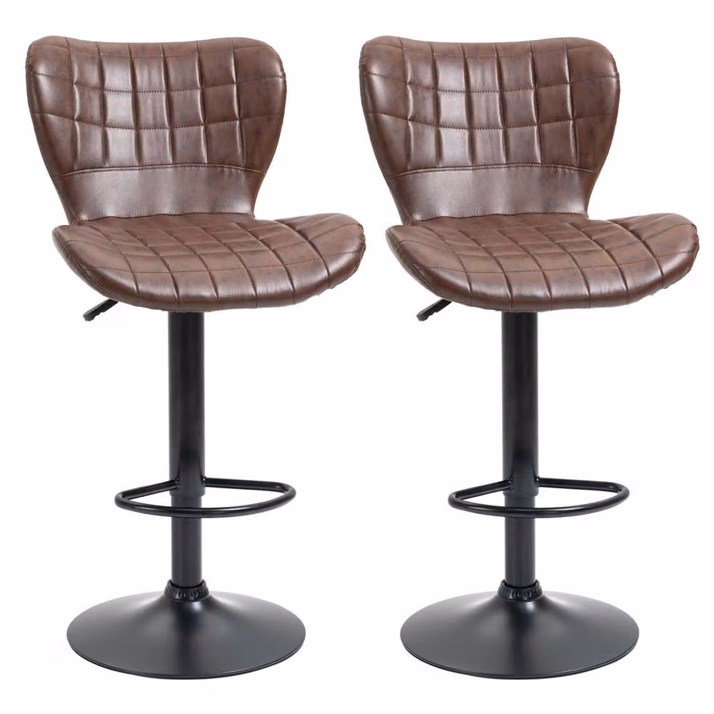 Wyld Haus Setora Set of 2 Brown Faux Leather Adjustable Swivel Bar Stools with Backrest – 2