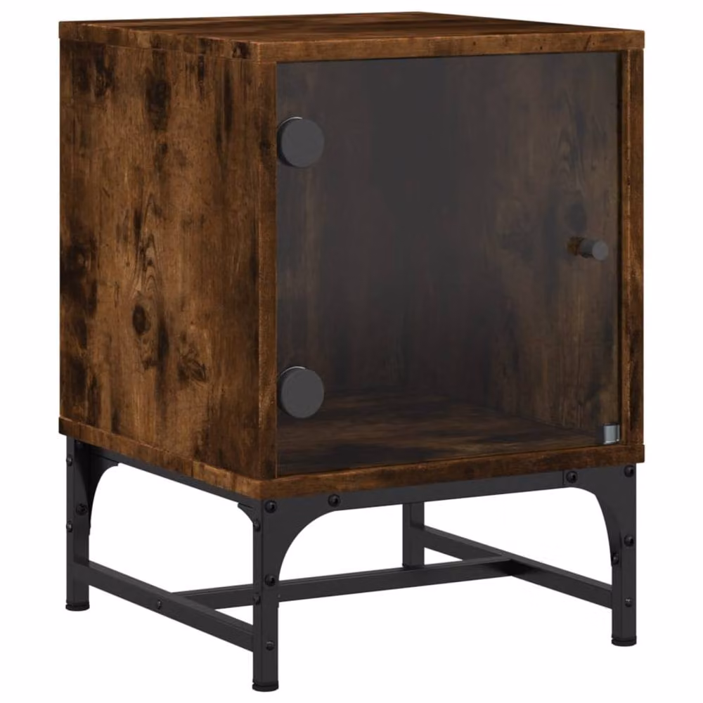 Berkfield Home Set of 2 Bedside Cabinets with Glass Doors in Smoked Oak Brown, W/D/H: 35 x 37 x 50 cm – 3