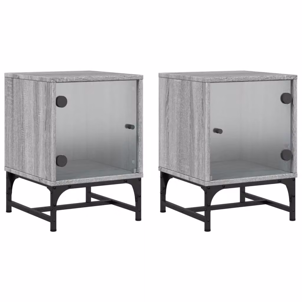 Berkfield Home Bedside Cabinets with Glass Doors, 2 Pack, Grey Sonoma, W/D/H: 35 x 37 x 50 cm – 1