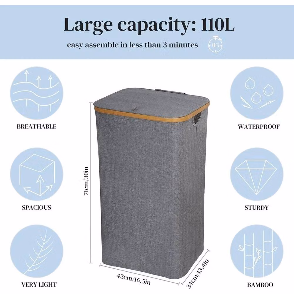 SPETLEK 110L Slim Laundry Hamper with Lid and Removable Bag in Grey – 2