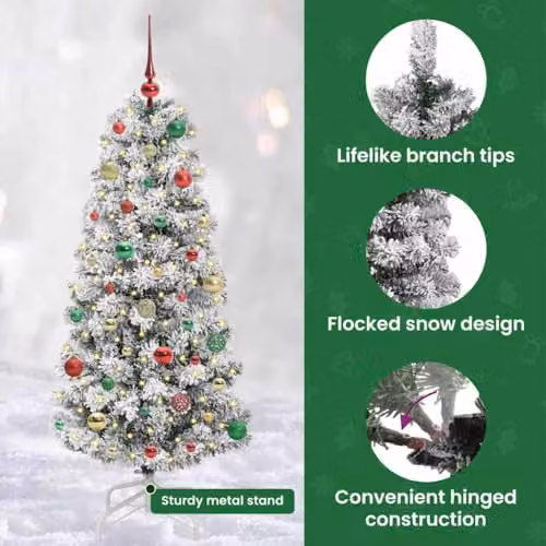 vidaXL Artificial Hinged Christmas Tree in Green and White, 150 cm – 5