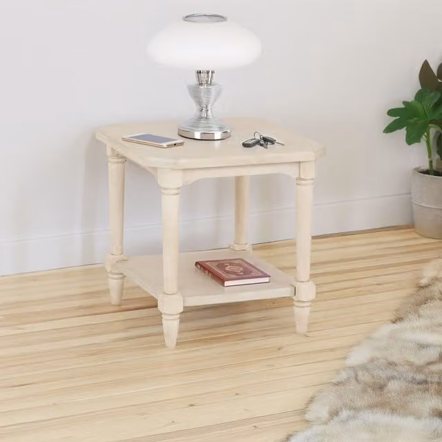 Seconique Chantilly Classic Square Wood Side Table in Beige and White