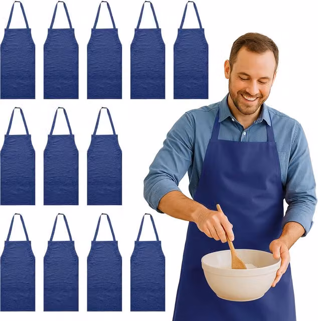 Nicola Spring Cotton Kitchen Bib Aprons, Pack of 12, Navy Blue, One Size
