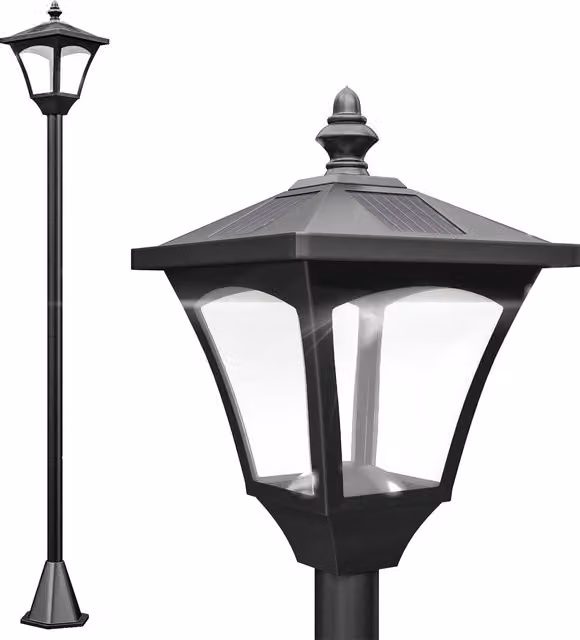 Outsunny Solar Powered LED Post Lamp, Dimmable Black Outdoor Bollard Lantern with Dusk Sensor, Height: 120 cm