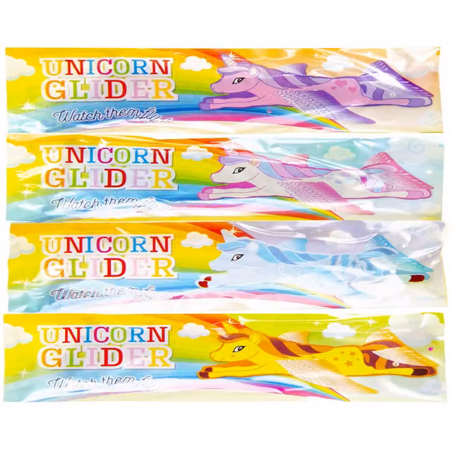 LG-Imports Pack of 12 Flying Unicorn Design Gliders, White and Multicolour, 22 cm