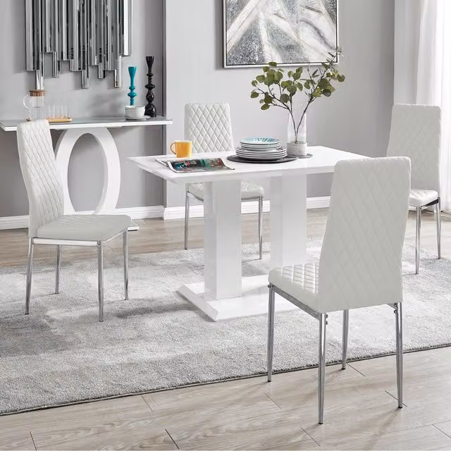 FurnitureboxUK Imperia Modern White High Gloss Rectangular Dining Table and 4 Chairs Set