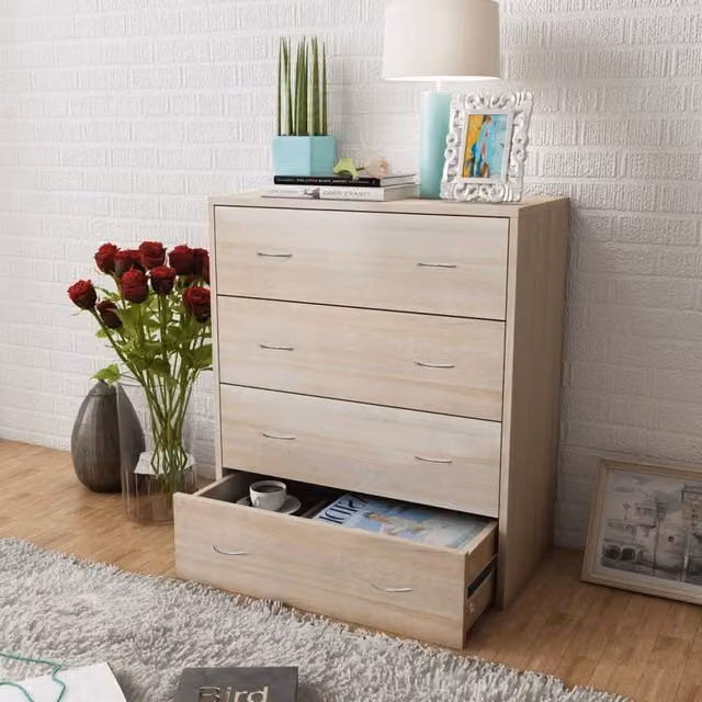 Berkfield Home Sideboard with 4 Drawers, Brown Oak Colour, W/D/H: 60 x 30.5 x 71 cm