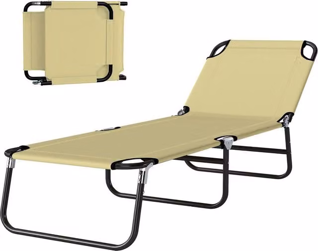 KORVIXA Portable Folding Sun Lounger in Beige with Adjustable Headrest and Multi-Position Glide – 1