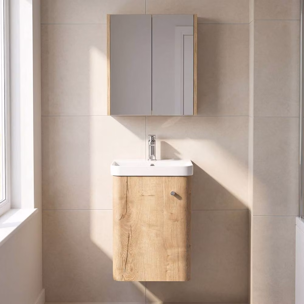 Balterley Flashbrook Wall Hung 1 Door Vanity Basin Unit, Autumn Oak Brown, Width: 40 cm – 2