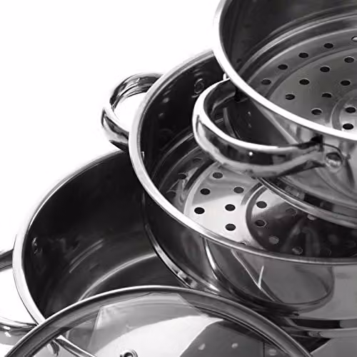 Orsina Stainless Steel 3-Tier Steamer Pot with Glass Lid, Silver, W: 22 cm, H: 25 cm – 2