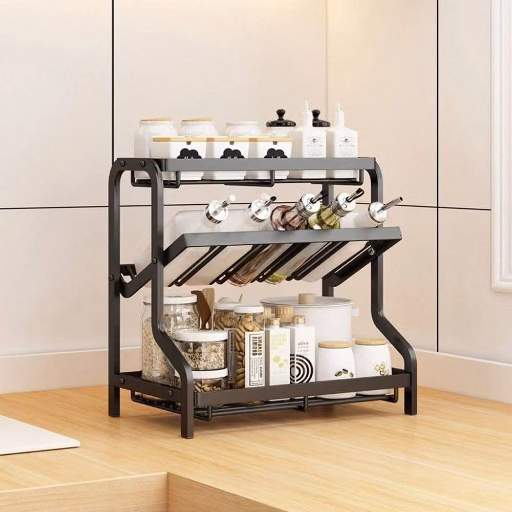 Kelvenix 3 Tier Metal Spice Rack for Kitchen Countertops, Black – 3