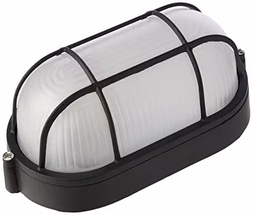 Netlighting Black Oval Bulkhead Lamp with Glass Diffuser and Wire Guard, IP54 Rated, 60W, E27 Dimmable – 1