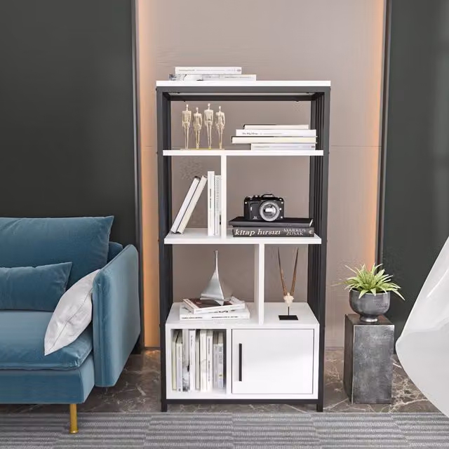 Decorotika Valero 4-Tier Bookcase with Cabinet in White and Black