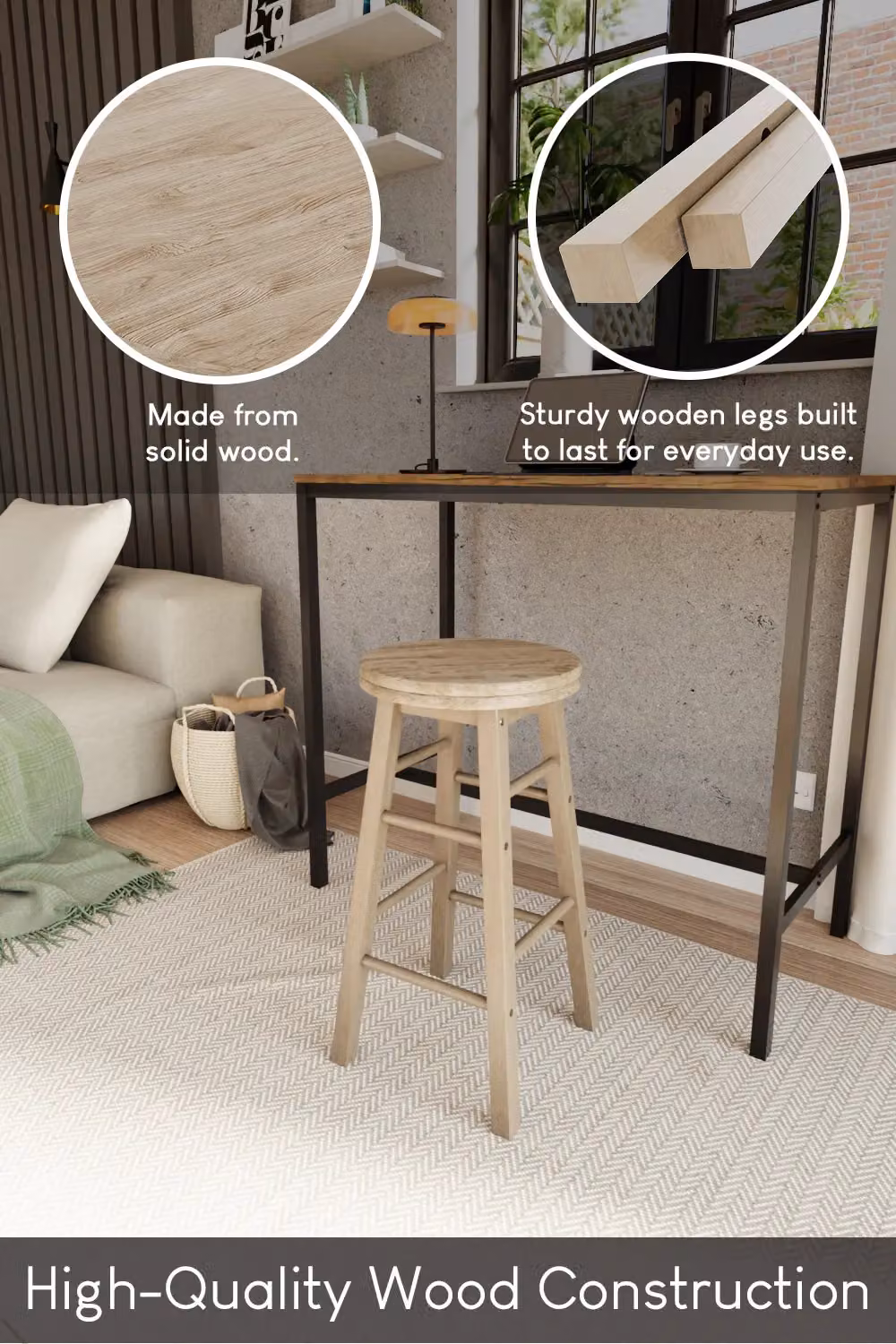 Chef Vida Brown Wooden Revolving Bar Stool – 3