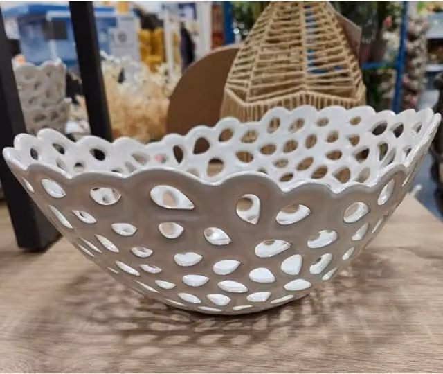 DEENZ Ceramic Geometric Net Design Salad Bowl in Black and White, W: 28 cm, D: 26 cm, H: 13 cm
