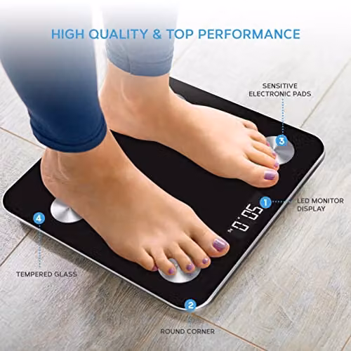Get Fit Smart Digital Bathroom Scales in Black with Bluetooth App Control and LCD Display – 4