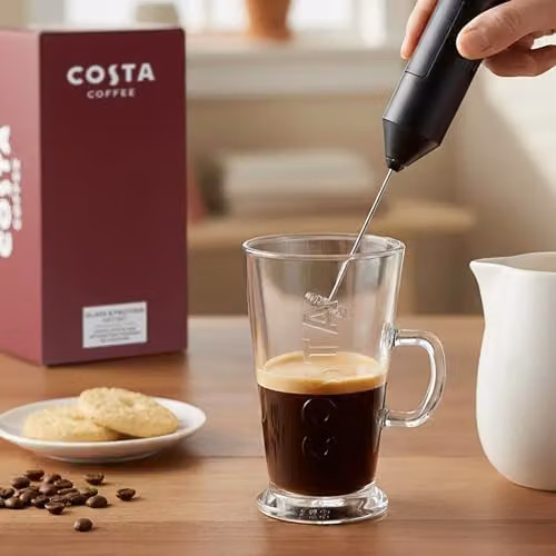 Kimm and Miller Costa Coffee Latte Glass and Electric Milk Frother Gift Set in Transparent – 3