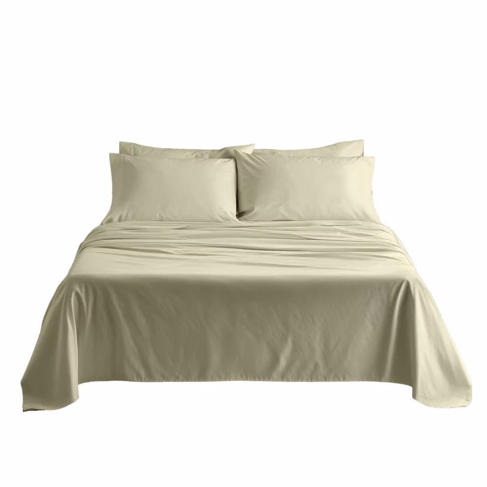 Snug City Luxury 400TC Mako Satin Soft Touch Hotel Quality Flat Sheet Bed Linen in Beige, Size: 180 x 200 cm – 2