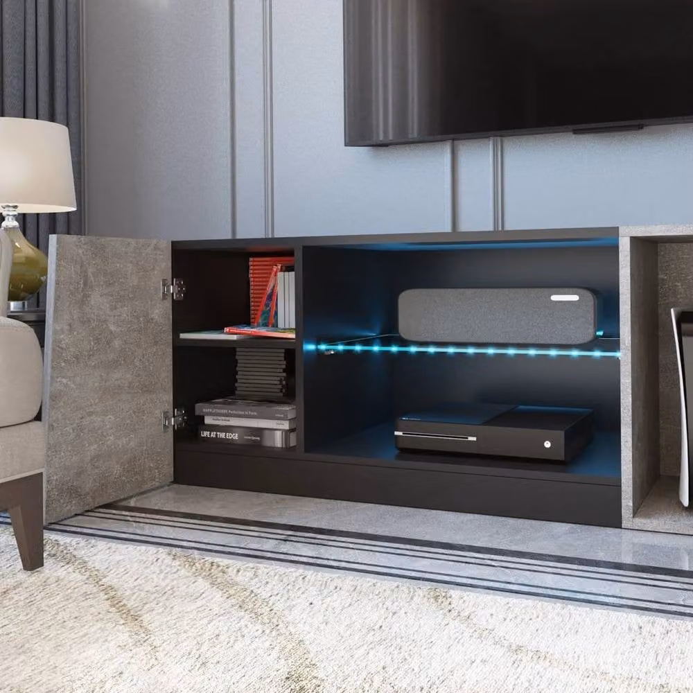 KORVIXA Modern Black LED-TV Stand Cabinet for up to 140cm TVs, W/D/H: 100 x 100 x 100 cm – 4