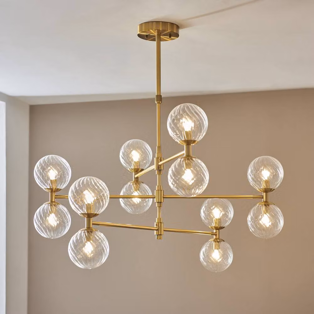 Netlighting Rome Multi Arm Pendant Light in Gold and Transparent Glass with 12 x G9 LED Bulbs – 2