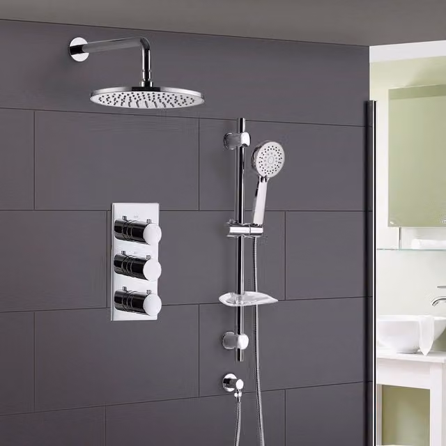 Nes Home Refine Chrome Round Concealed Thermostatic Shower Valve with 2 Dials and 1 Outlet in Silver