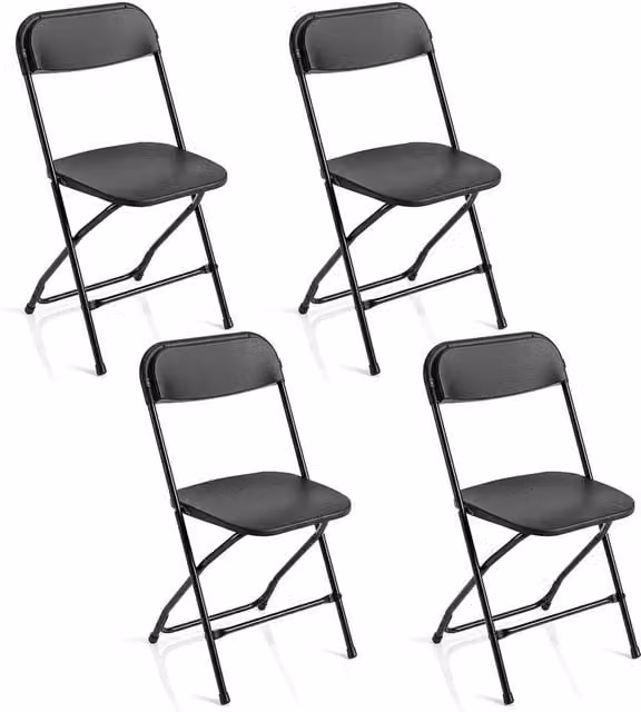 VOGREX Set of 4 Black Matt Folding PP Chairs with Metal Frame – 1