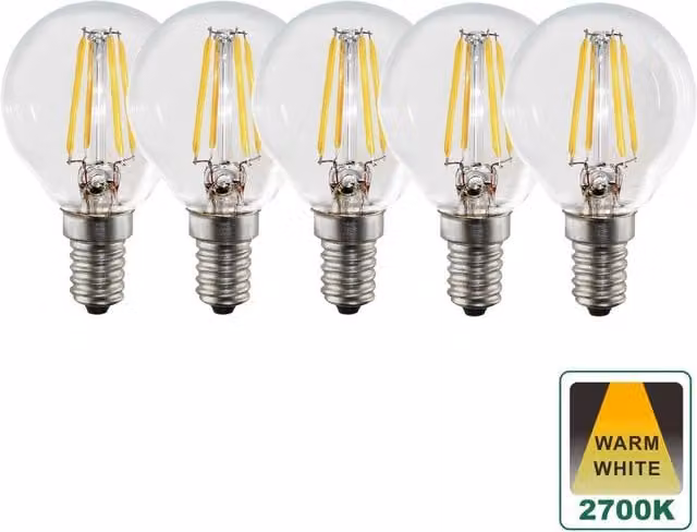 Harper Living E14 4.5W Warm White Dimmable Vintage Golf LED Bulbs, Pack of 5, Transparent Glass