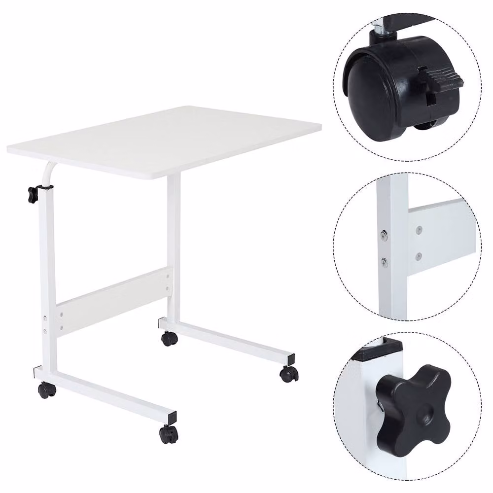 ExtraStar Height Adjustable Mobile Laptop Desk with Storage Shelf in White – 3