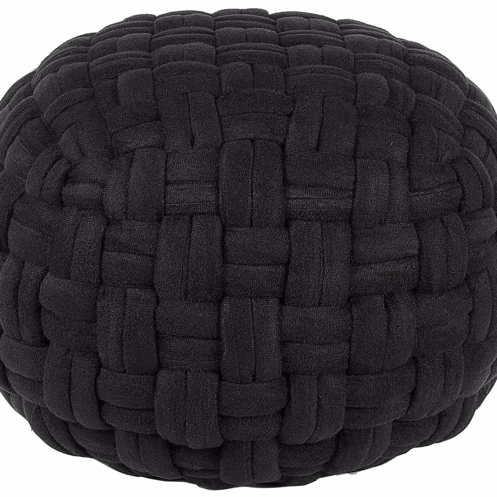 Wyld Haus Soft Body Velvet Pouffe in Black, Cylindrical Geometric Design, H 45 x W 35 x D 35 cm – 2