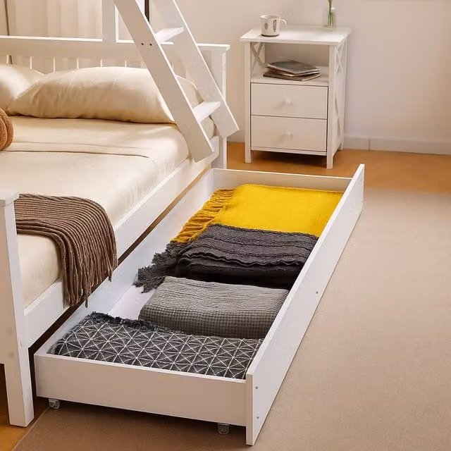 Amani Solid Wood Underbed Drawer with Castors in White and Grey – 1