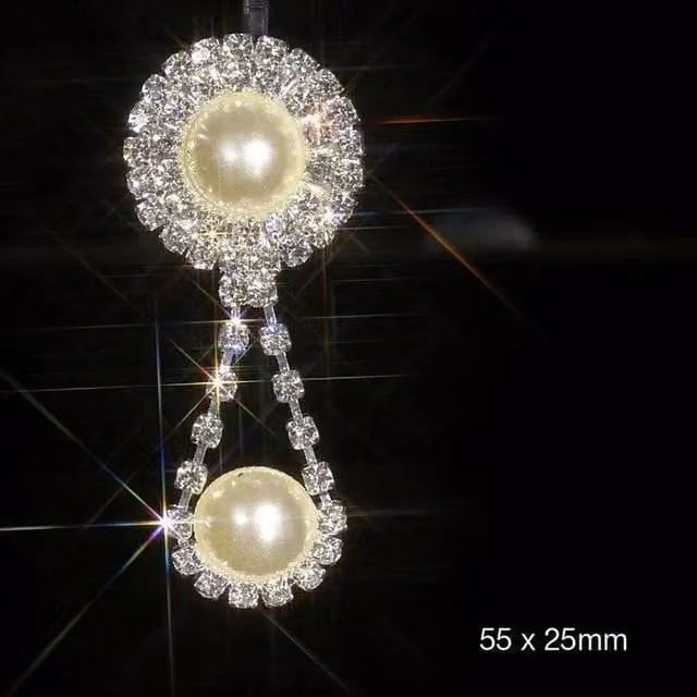 Syntego Pack of 10 Elegant Pearl and Diamante Drop Pendant Embellishments in Pearl White and Silver
