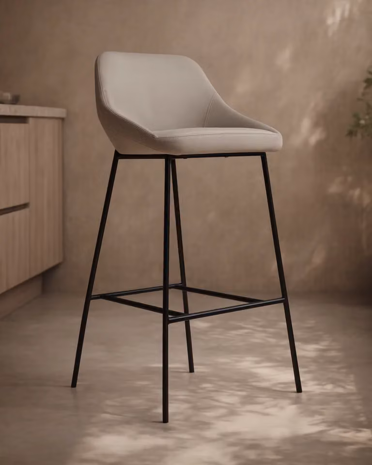 Tommy Franks Fil Bar Stool in Synthetic Leather and Metal, Available in Grey, Black or White, H 90 x W 55 x D 51 cm
