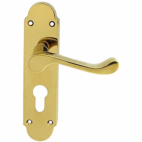 Loops Pair Victorian Upturned Lever on Euro Lock Backplate, Polished Brass, W: 170 mm