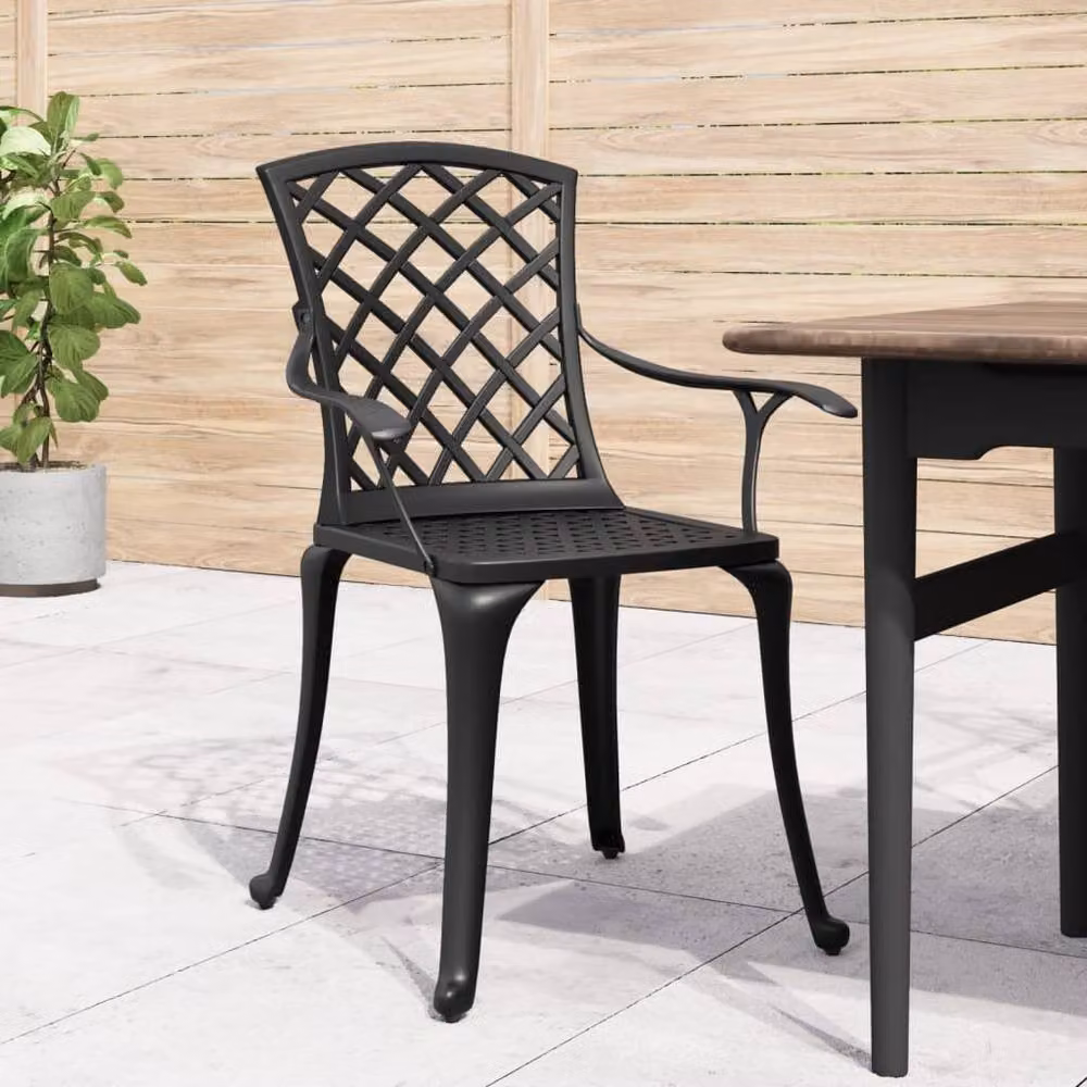 Berkfield Home Set of 6 Cast Aluminium Garden Chairs in Matt Black – 3