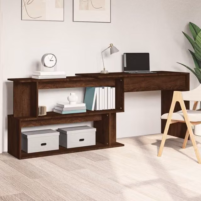 Berkfield Home Modern Corner Desk in Brown Oak, W/D/H: 200 x 50 x 76 cm – 1
