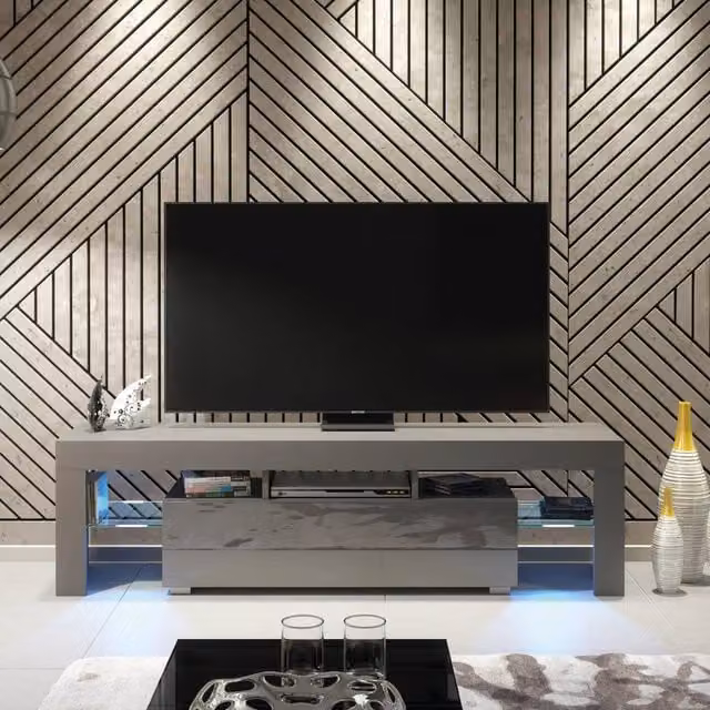 Creative Furniture Aria TV Unit in Dark Grey with Glossy Doors and LED Lights, W: 160 cm, H: 45 cm, D: 35 cm – 1