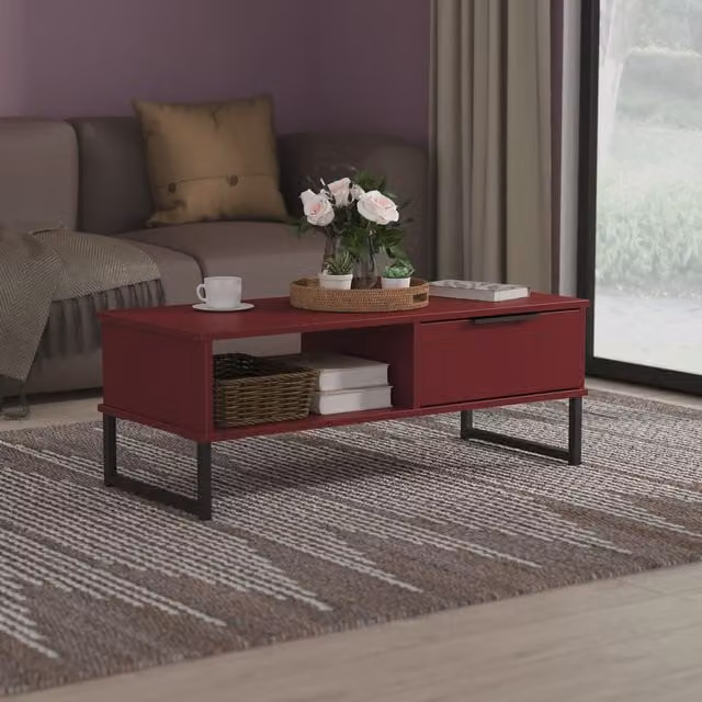 Ready Assembled 2 U Fuji 1 Drawer Coffee Table in Dark Red – 1