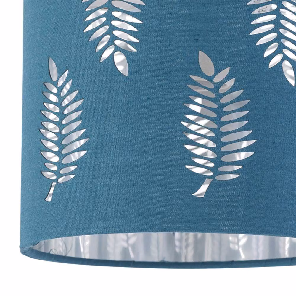 First Choice Lighting Set of 2 Antique Brass Stick Table Lamps with Teal Fern Cut Out Fabric Shades in Bronze – 5