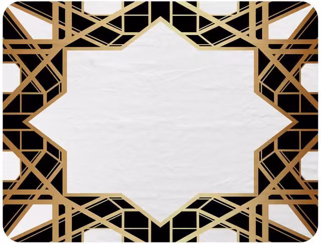Benjamin Tate Design Art Deco Star Border Fleece Blanket in Gold, Beige and White, W/D/H: 120 x 150 cm – 2