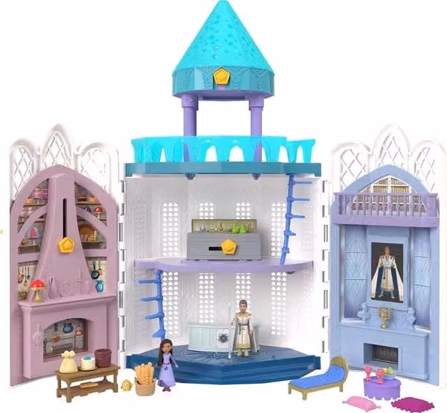 Mattel Disney Wish Rosas Castle Dollhouse Playset with 2 Posable Mini Dolls, Multicolour