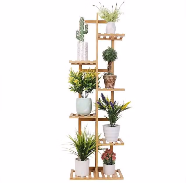 Nordara Bamboo Plant Stand Multiple Flower Pot Shelf in Natural Wood, W/D/H: 40 x 20.2 x 121.9 cm